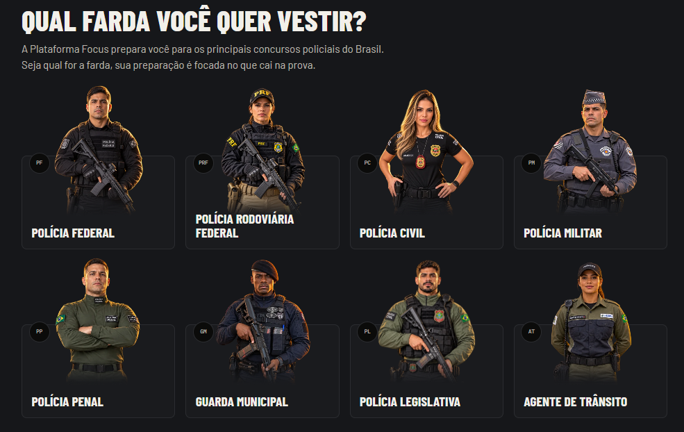Carreiras policiais atendidas pela Plataforma Focus